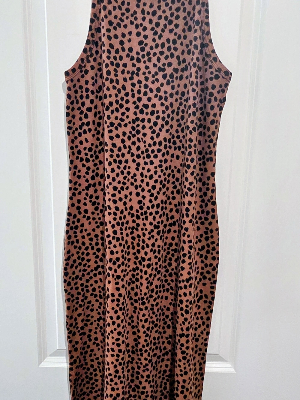 Old Navy Ribbed High Neck Midi Dress Leopard Animal Print Brown Black Large